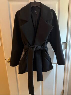 EXPRESS Black Tie Waist Fashion Pea Coat